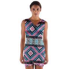 Pink Pattern Design Vintage Wrap Front Bodycon Dress by Ravend