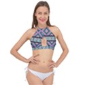 Pink Pattern Design Vintage Cross Front Halter Bikini Top View1