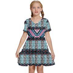 Pink Pattern Design Vintage Kids  Short Sleeve Tiered Mini Dress by Ravend