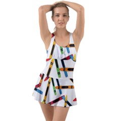 Crayons Color Pencils Stationary Ruffle Top Dress Swimsuit by Ravend