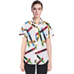 Crayons Color Pencils Stationary Women s Short Sleeve Shirt