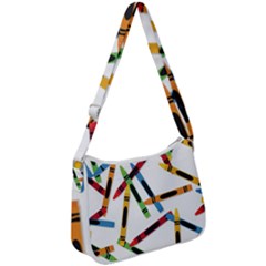 Crayons Color Pencils Stationary Zip Up Shoulder Bag by Ravend