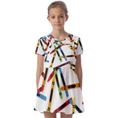 Crayons Color Pencils Stationary Kids  Short Sleeve Pinafore Style Dress by Ravend