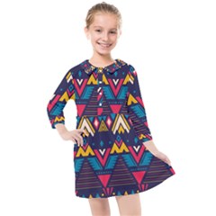 Pattern Colorful Aztec Kids  Quarter Sleeve Shirt Dress by Ravend