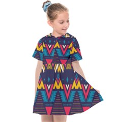 Pattern Colorful Aztec Kids  Sailor Dress by Ravend