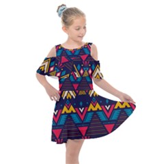 Pattern Colorful Aztec Kids  Shoulder Cutout Chiffon Dress by Ravend