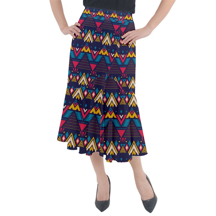 Pattern Colorful Aztec Midi Mermaid Skirt