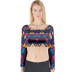 Pattern Colorful Aztec Long Sleeve Crop Top by Ravend