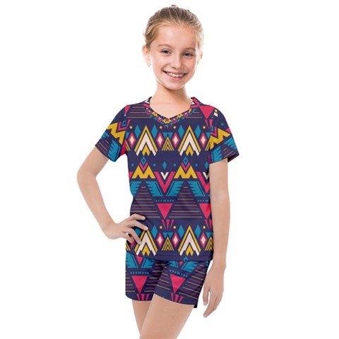 Pattern Colorful Aztec Kids  Mesh Tee And Shorts Set by Ravend