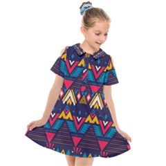 Pattern Colorful Aztec Kids  Short Sleeve Shirt Dress by Ravend