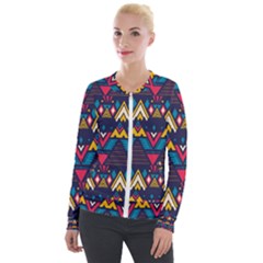 Pattern Colorful Aztec Velvet Zip Up Jacket by Ravend