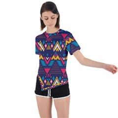 Pattern Colorful Aztec Asymmetrical Short Sleeve Sports Tee by Ravend