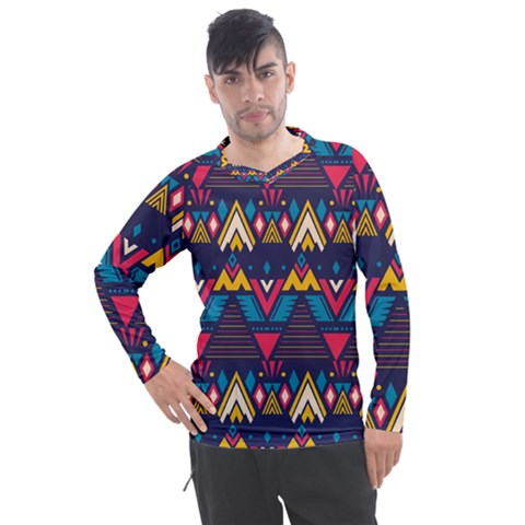 Pattern Colorful Aztec Men s Pique Long Sleeve Tee by Ravend