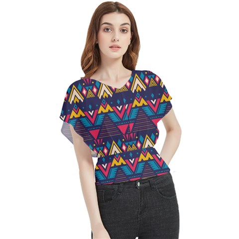 Pattern Colorful Aztec Butterfly Chiffon Blouse by Ravend