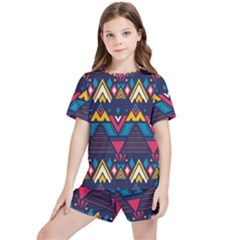 Pattern Colorful Aztec Kids  Tee And Sports Shorts Set by Ravend