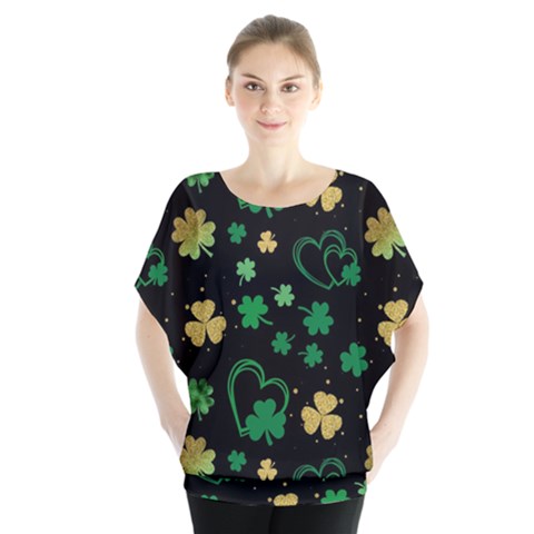 Clovers Flowers Clover Pat Batwing Chiffon Blouse by Ravend