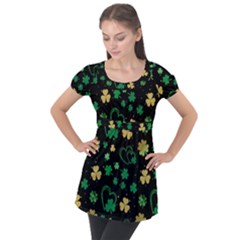 Clovers Flowers Clover Pat Puff Sleeve Tunic Top by Ravend