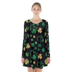 Clovers Flowers Clover Pat Long Sleeve Velvet V-neck Dress by Ravend