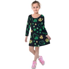 Clovers Flowers Clover Pat Kids  Long Sleeve Velvet Dress by Ravend