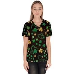 Clovers Flowers Clover Pat Women s V-neck Scrub Top by Ravend