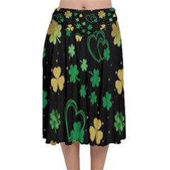 Clovers Flowers Clover Pat Velvet Flared Midi Skirt by Ravend