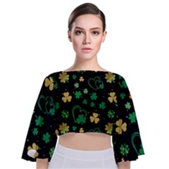 Clovers Flowers Clover Pat Tie Back Butterfly Sleeve Chiffon Top by Ravend