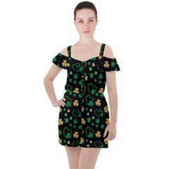 Clovers Flowers Clover Pat Ruffle Cut Out Chiffon Playsuit by Ravend