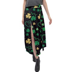 Clovers Flowers Clover Pat Velour Split Maxi Skirt by Ravend