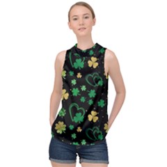 Clovers Flowers Clover Pat High Neck Satin Top by Ravend