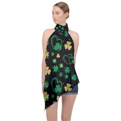 Clovers Flowers Clover Pat Halter Asymmetric Satin Top by Ravend