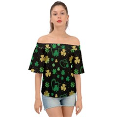 Clovers Flowers Clover Pat Off Shoulder Short Sleeve Top by Ravend