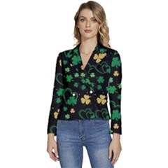 Clovers Flowers Clover Pat Women s Long Sleeve Revers Collar Cropped Jacket