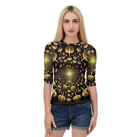 Mushroom Fungus Gold Psychedelic Quarter Sleeve Raglan Tee by Ravend