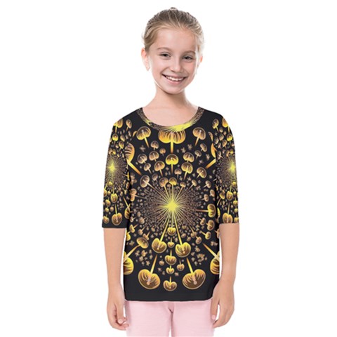 Mushroom Fungus Gold Psychedelic Kids  Quarter Sleeve Raglan Tee by Ravend