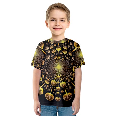 Mushroom Fungus Gold Psychedelic Kids  Sport Mesh Tee by Ravend