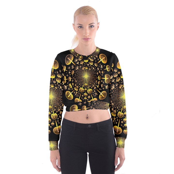 Mushroom Fungus Gold Psychedelic Cropped Sweatshirt