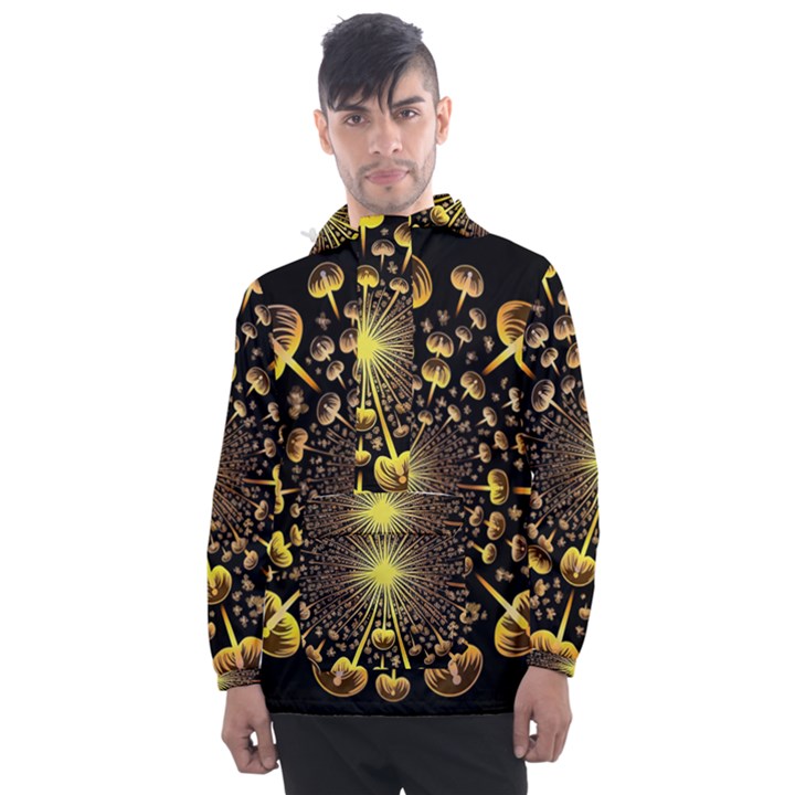 Mushroom Fungus Gold Psychedelic Men s Front Pocket Pullover Windbreaker