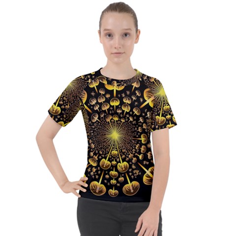 Mushroom Fungus Gold Psychedelic Women s Sport Raglan Tee by Ravend