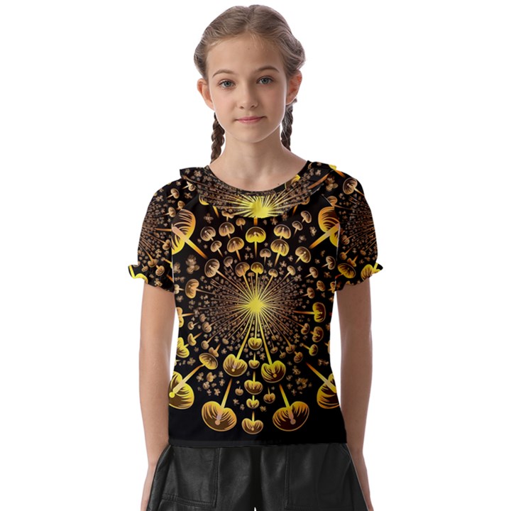 Mushroom Fungus Gold Psychedelic Kids  Frill Chiffon Blouse