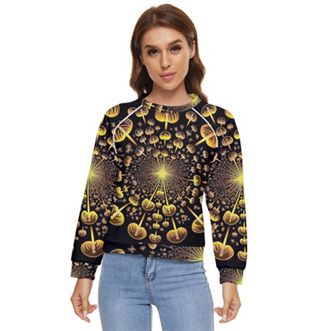 Mushroom Fungus Gold Psychedelic Women s Long Sleeve Raglan Tee by Ravend