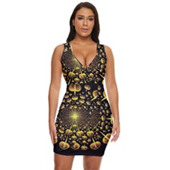 Mushroom Fungus Gold Psychedelic Draped Bodycon Dress