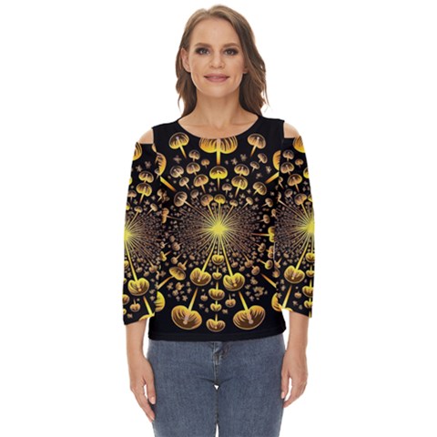 Mushroom Fungus Gold Psychedelic Cut Out Wide Sleeve Top by Ravend