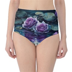 Roses Water Lilies Watercolor Classic High-waist Bikini Bottoms by Ravend