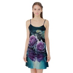 Roses Water Lilies Watercolor Satin Night Slip by Ravend