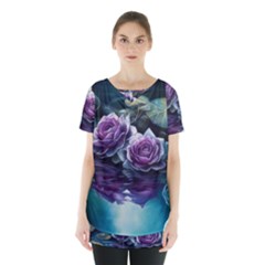 Roses Water Lilies Watercolor Skirt Hem Sports Top by Ravend