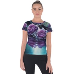 Roses Water Lilies Watercolor Short Sleeve Sports Top  by Ravend