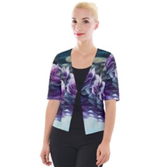 Roses Water Lilies Watercolor Cropped Button Cardigan by Ravend