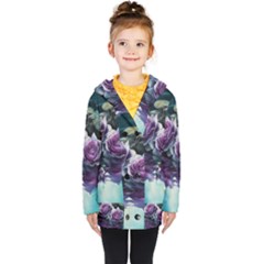 Roses Water Lilies Watercolor Kids  Double Breasted Button Coat by Ravend