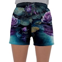 Roses Water Lilies Watercolor Sleepwear Shorts by Ravend