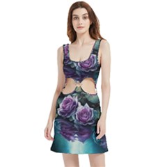 Roses Water Lilies Watercolor Velour Cutout Dress by Ravend